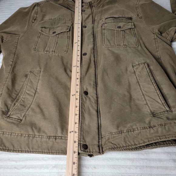 Levi's Sherpa Lined Utility Jacket Men's XL Khaki Green Canvas Zip Outdoor Coat - Picture 5 of 14